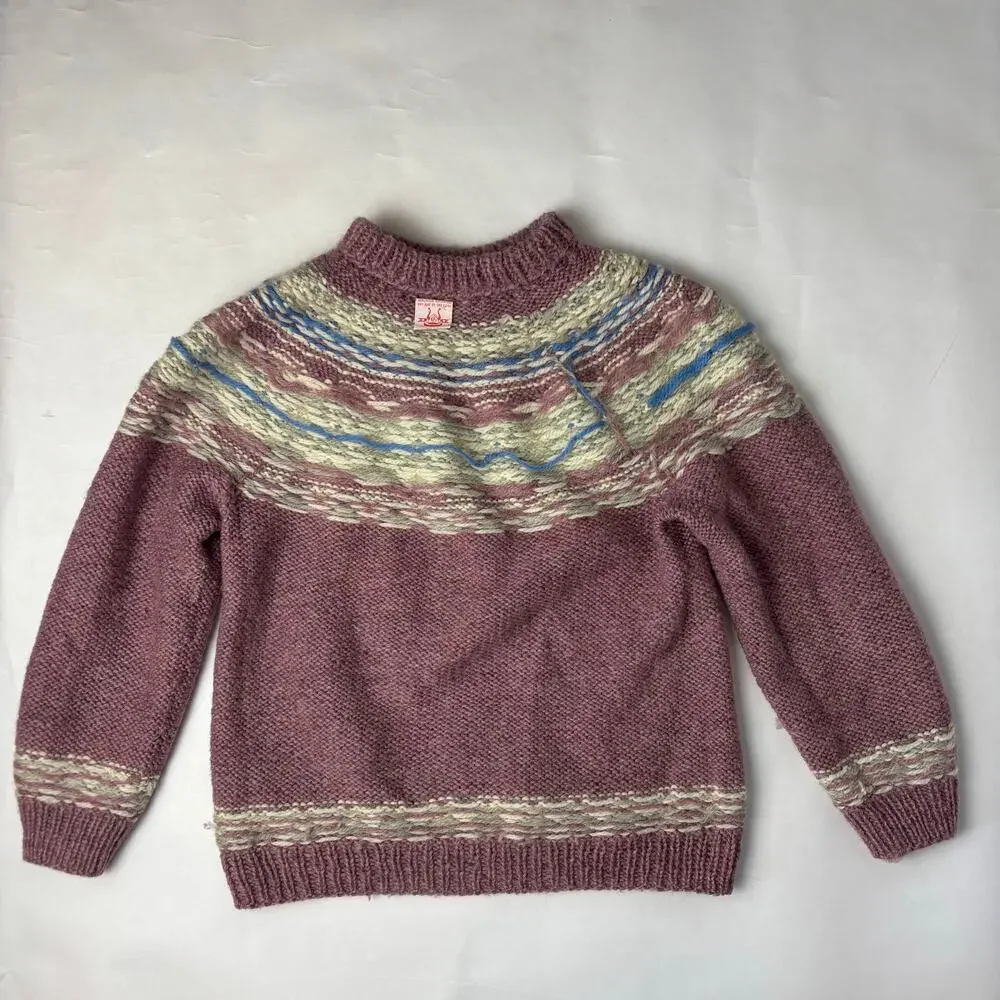 Vintage Handknit Danish Wool Sweater M Fairisle Snowflake Cozycore Hygge DK Ski
